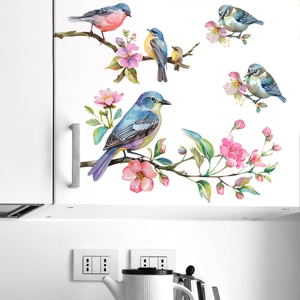 Colorful hand-painted flower and bird window stickers for home glass door decoration