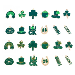 St. Patrick's Day Klaver Zinklegering Hangers Voor DIY Sieraden Maken Lucky Ierse Emaille Regenboog Hoefijzer Charms