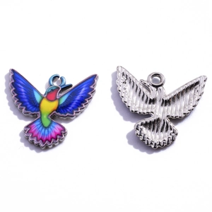 Exquisito colgante de colibrí de metal para hacer joyas DIY en colores vibrantes y vivos