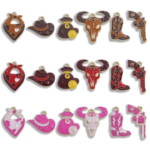 Vintage Western Cowboy Enamel Alloy Pendants DIY Jewelry Accessories Cowboy Hat Bull Skull Money Bag Boot Revolver Charms