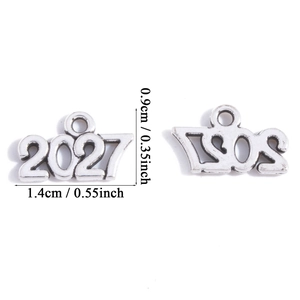 Colgante número año 2027 en plata vintage para joyería DIY de aleación 14x9mm