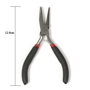 Detail showing a 12.9cm mini round nose jewelry plier with non-slip black handle