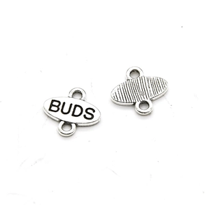 Pendentif ovale vintage en alliage de zinc avec gravure BUDS et connecteurs
