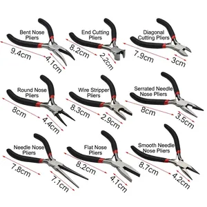 Professional 9-piece mini jewelry making pliers set with non-slip handles for DIY crafts
