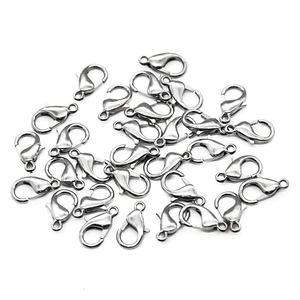 Detailed view of silver zinc alloy lobster claw clasps for DIY jewelry making sets