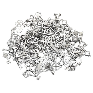 Mix of 100g vintage alloy key pendants in antique silver for DIY jewelry making