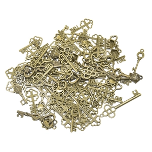 Detailed view of vintage bronze alloy skeleton keys in various DIY pendant styles