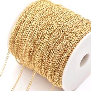 Golden iron craft chain roll for DIY necklace making with dense 3x4mm metal links