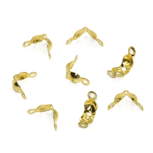 Golden folding crimp bead covers with double loops for DIY jewelry making and craft chains