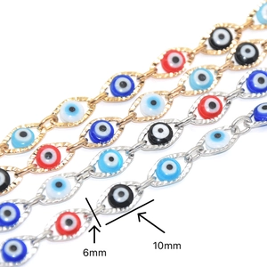 Colorful 6x10mm Evil Eye copper chain links for DIY necklaces and jewelry making