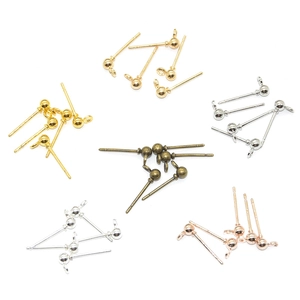 DIY Jewelry Making Findings Iron Ball Head Earring Posts With Loop Round Metal Ear Stud Pin Connector Handmade Accessory