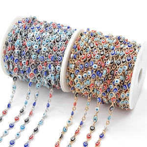 Vintage Copper DIY Jewelry Making Chain With Colorful Evil Eye Beads Electroplated Metal Chain For Necklace Bracelet Earring