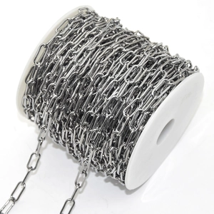 Polished silver stainless steel rectangular link chain roll for DIY jewelry