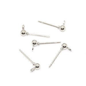 Five pieces of silver ball head stud earring components with loops for DIY jewelry making