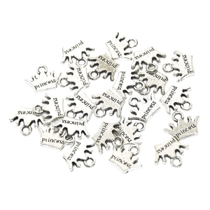 Pendentifs couronne de princesse en argent vintage en alliage pour bracelets et colliers