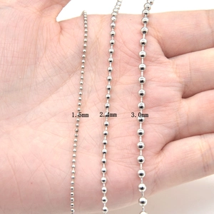Polished silver metal ball chains in 1.5mm, 2.4mm, and 3.0mm sizes for DIY projects