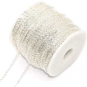 Flat cross chain in silver finish for DIY jewelry making on white plastic spool