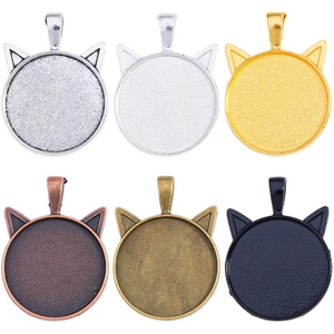 Alloy Cat Ear Round Bezel Setting Pendant Tray DIY Jewelry Making Finding For Necklace Retro Bezel Base Accessory