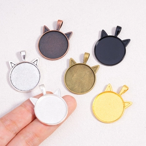 6-color set of 25mm cat ear pendant trays in various metal finishes for DIY jewelry making