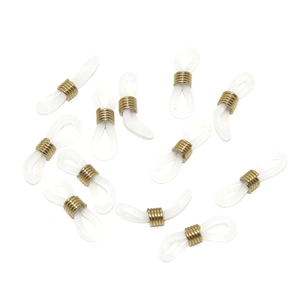 Close-up of 12 anti-slip silicone connectors for glasses chain with gold metal coils