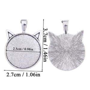 Cat-ear shaped DIY alloy pendant base in antique silver finish with 25mm inner diameter