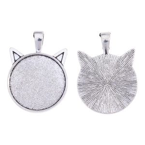 Cat ear alloy pendant base for DIY jewelry making in antique silver finish