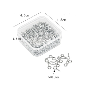 DIY jewelry making kit with 300pcs silver eye pins in a clear storage box, 5x10mm