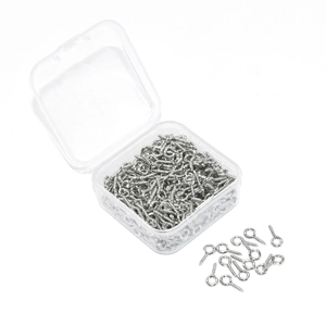 300 pieces silver eye pins screws in a clear storage box for DIY jewelry making