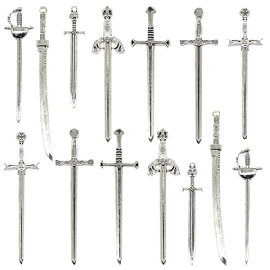 Vintage Alloy Sword Weapon Pendants Antique Silver Trident Gladiator Dagger Charms For Handcrafted DIY Jewelry Making Accessories