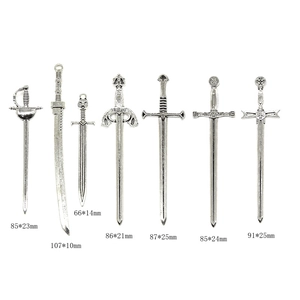 Set of 7 antique silver alloy medieval sword charms for DIY jewelry and bookmarks