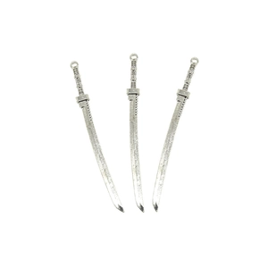 Set of 3 antique silver alloy samurai sword pendants for DIY jewelry and bookmarks