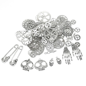 DIY antique silver steampunk gear and skull charm set for vintage jewelry making