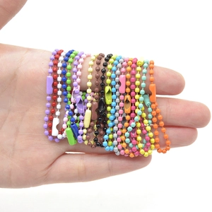 Colorful 2.4mm metal ball chains for DIY jewelry tags and keychains shown in hand
