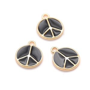 DIY alloy peace sign pendants with black enamel and gold plating for necklaces