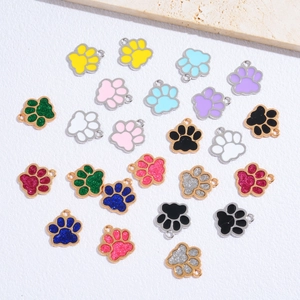 Colorful enamel paw print charms in gold and silver alloy for DIY necklaces and bracelets