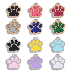 Cute Animal Paw Print Enamel Glitter Alloy Pendants For Jewelry Making DIY Necklace Bracelet Cat Dog Claw Charms
