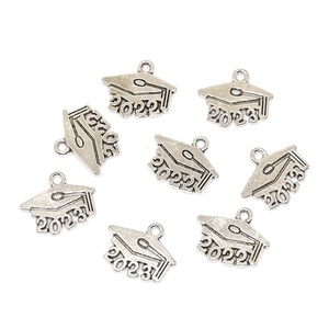 Silver vintage alloy graduation cap charms with 2022 and 2023 year engravings