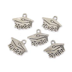 Five vintage silver 2022 graduation cap charms for DIY jewelry making and DIY crafts