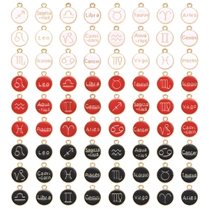Twelve Constellations Zodiac Round Enamel Zinc Alloy Pendants Vintage DIY Jewelry Making Charms For Necklace Bracelet Making Accessories
