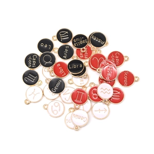 Vintage 12 constellations round charms with gold metal edges for DIY bracelets and necklaces