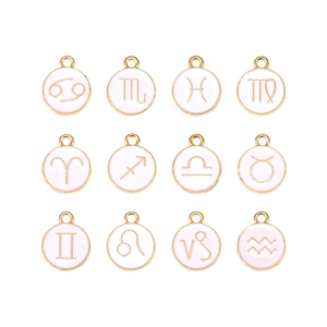 Detailed set of 12 zodiac charms in gold alloy and white enamel for DIY jewelry