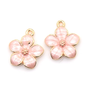 Lot de deux pendentifs fleurs de cerisier rose avec dorure pour bijoux artisanaux