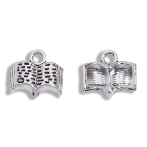 Colgantes de libro vintage en plata antigua para joyas DIY con texturas detalladas
