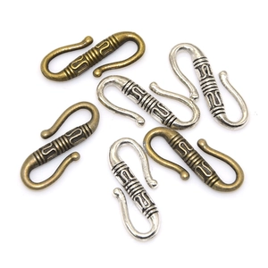 Vintage alloy S-hook connectors for DIY necklaces and bracelets in bronze and silver finish