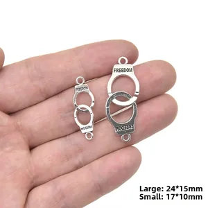 Vintage silver alloy freedom handcuffs connectors in small and large sizes for DIY jewelry