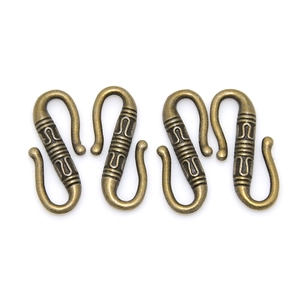 Retro alloy S-shape double hooks for necklace and bracelet connector accessories in bronze