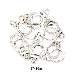 Antique silver freedom handcuff charms for DIY jewelry making, 17x10mm alloy pendants