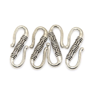 Set of 4 vintage silver S-shaped alloy clasps with carved patterns for jewelry making
