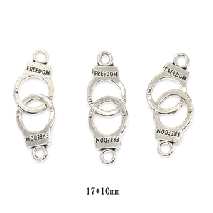 Retro silver alloy handcuffs connectors with Freedom engraving for DIY jewelry, 17x10mm