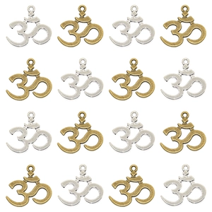 Ciondoli retrò in lega di yoga con segno Om per creazione di collane e braccialetti fai-da-te in argento antico e bronzo